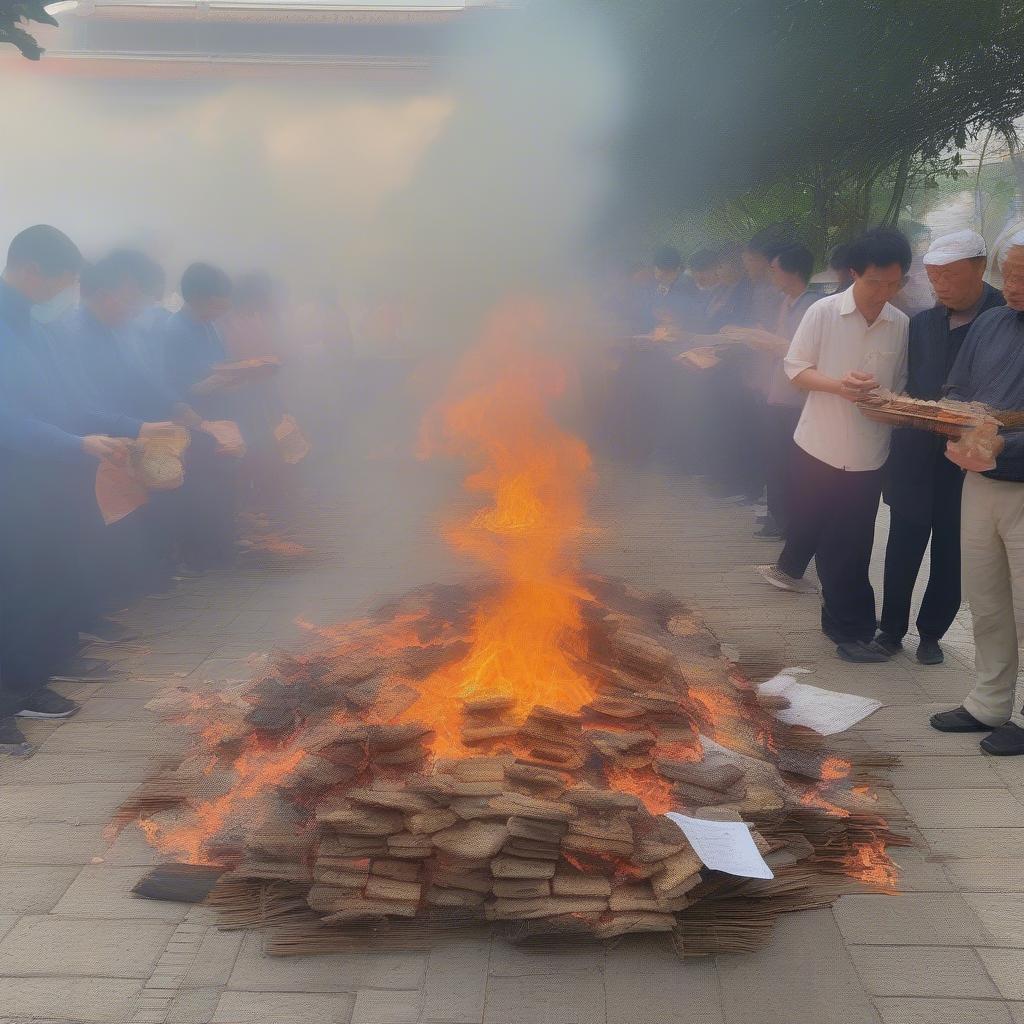 Hóa vàng mã sau khi cúng Vía Thần Tài
